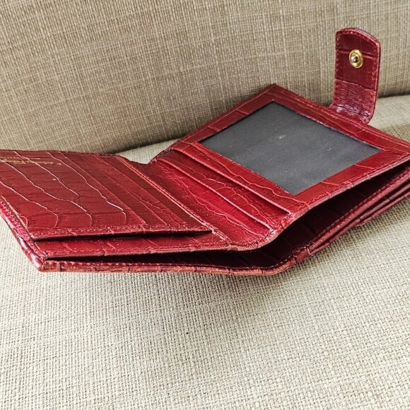 Salvatore Ferragamo Card Holder Embossed Vara Red Leather Bifold Wallet Italy - Picture 7 of 14